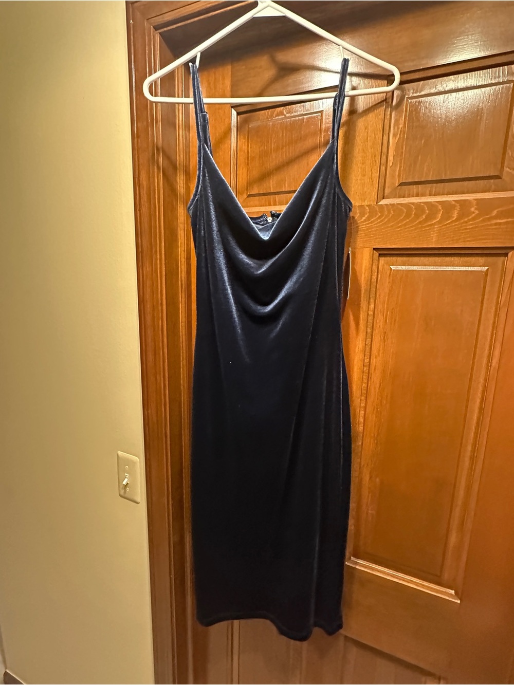 Navy Velvet Slip Dress with Cowl Neck